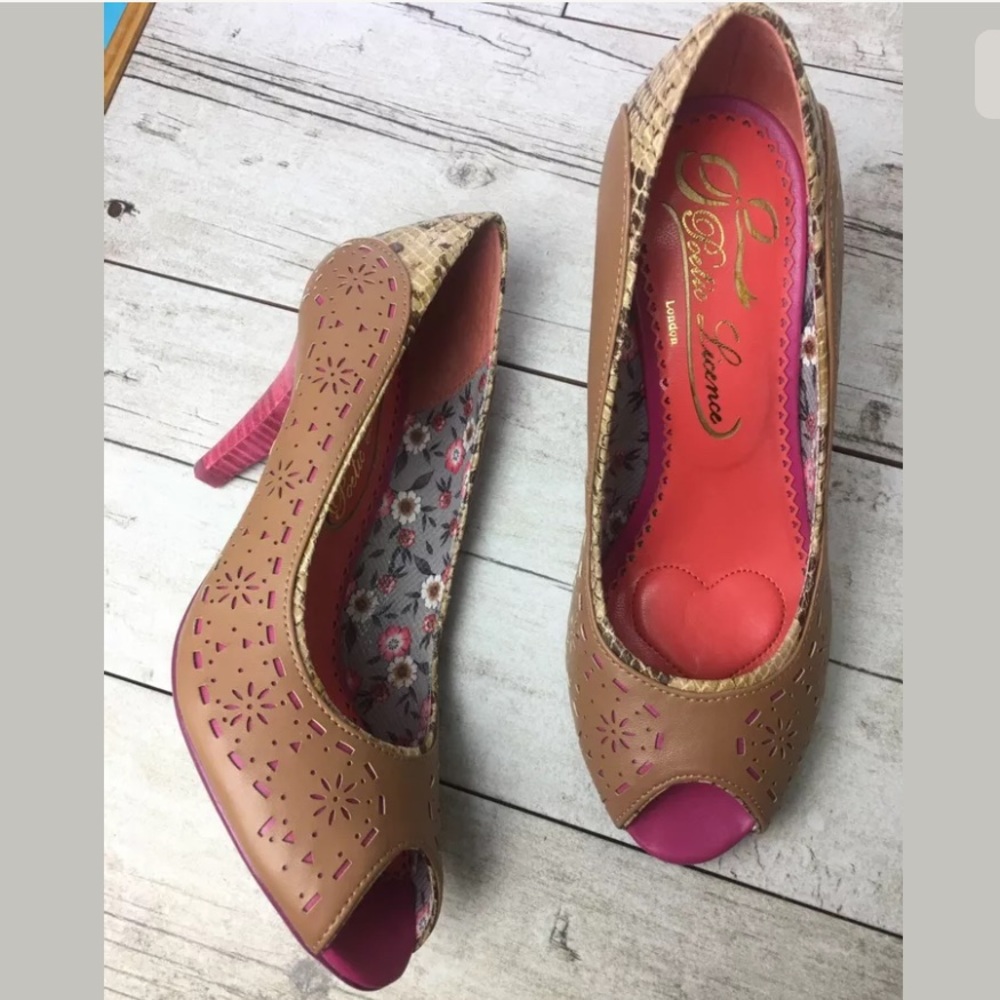 Poetic Licence Tan Pink Laser Cut Heels - Picture 2 of 8